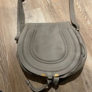 Authentic Chloe Marcie Medium Saddlebag Grey Pebbled Leather